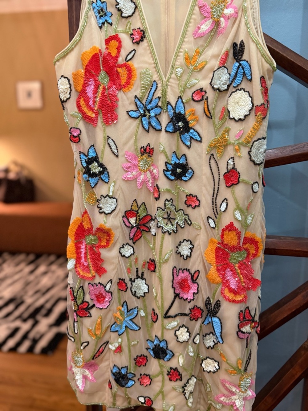 Embellished Sequin Floral Mini Dress - Picture 4 of 9